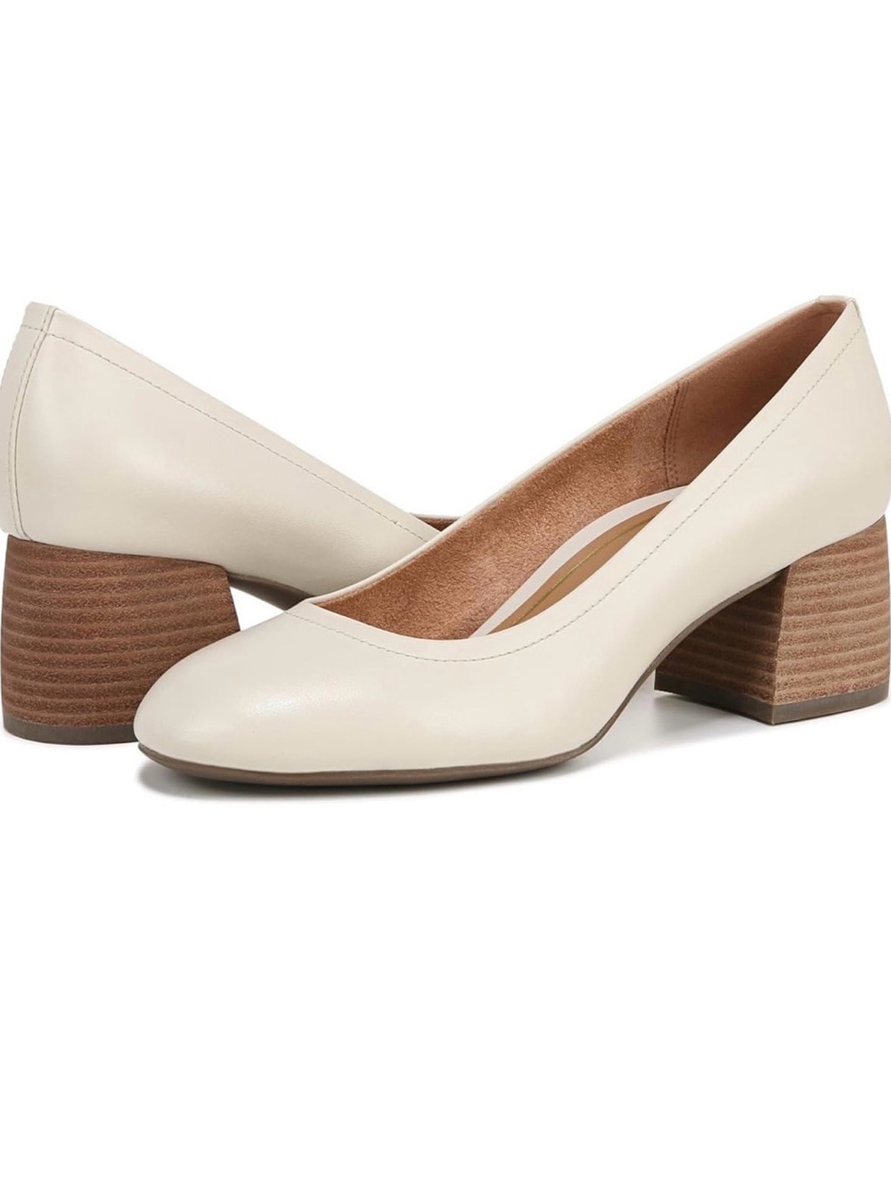 Vionic Carmel Leather Block Heel Pump Cream Ivory Comfort Dress Shoes Size 6.5